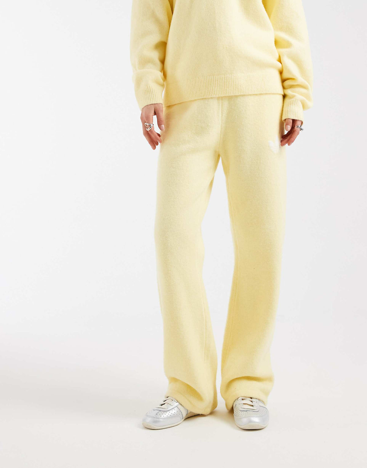 adidas Originals knitted wide leg track pants in butter yellow