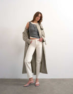 Topshop Runway mid rise straight jean in bone, front view