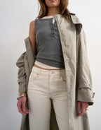 Topshop Runway mid rise straight jean in bone, side view