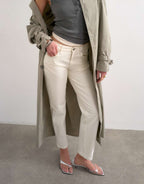 Topshop Runway mid rise straight jean in bone, detail of front pockets