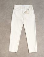 Topshop Runway mid rise straight jean in bone, detail of ankle taper