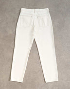 Topshop Runway mid rise straight jean in bone, full length view