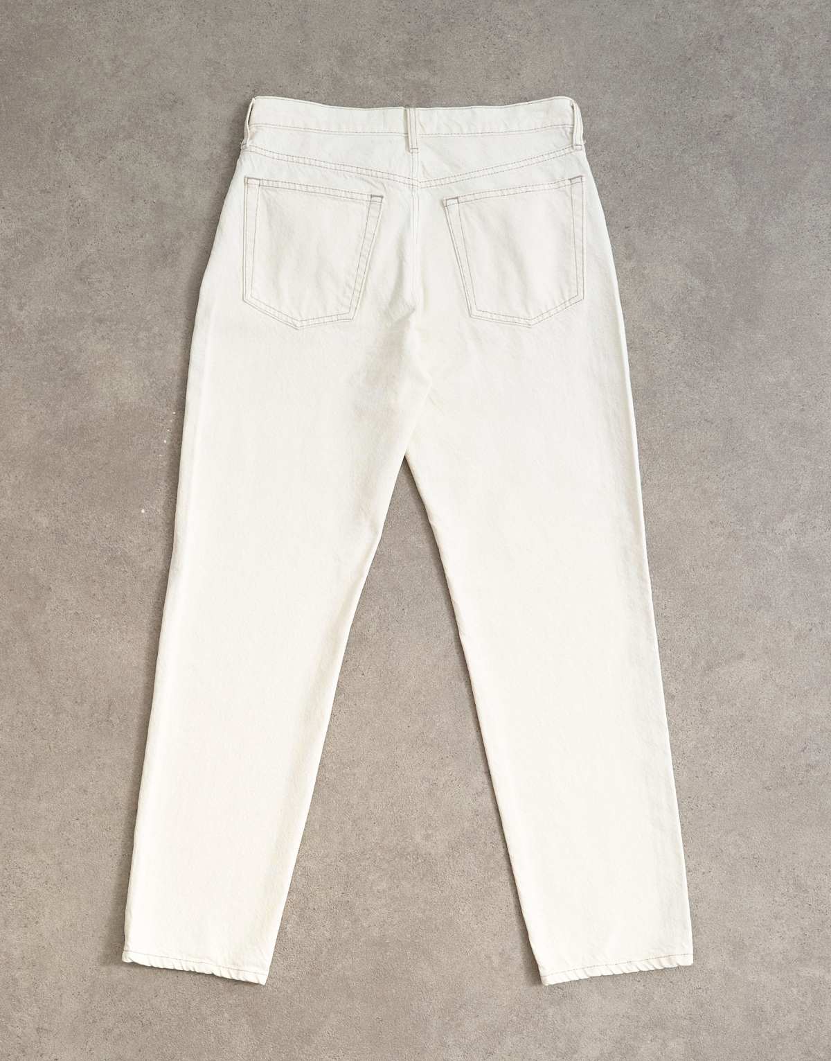 Topshop Runway mid rise straight jean in bone, full length view