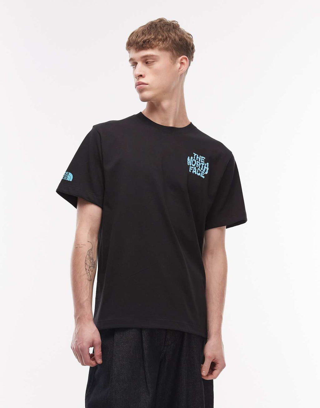 The North Face Drip Logo relaxed backprint t-shirt in black, alternate view