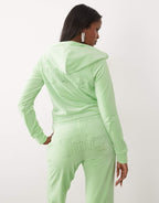 Juicy Couture velour diamante logo zip through hoodie in green, alternate view