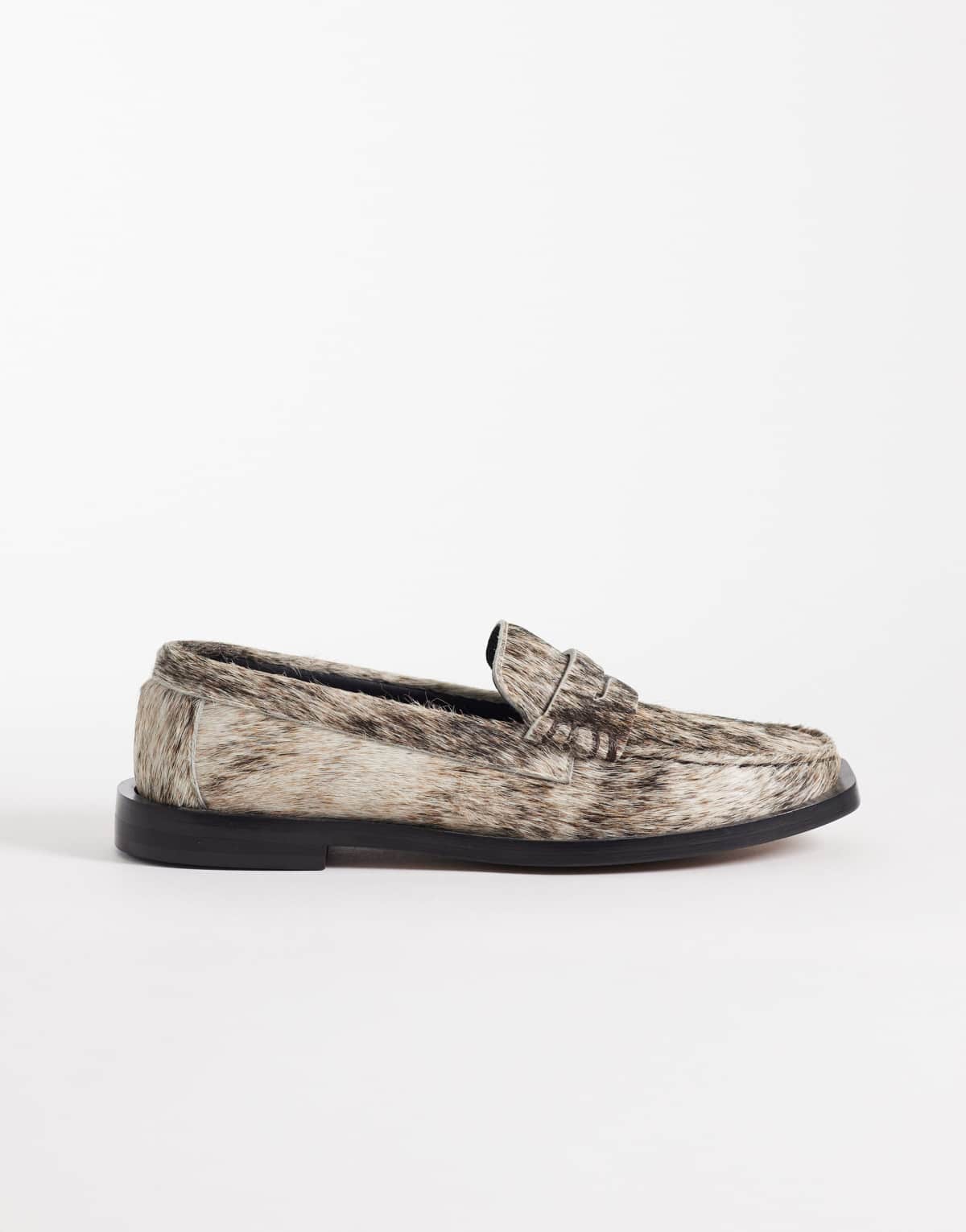 Pompeii Vega pony hair loafers in natural, front view