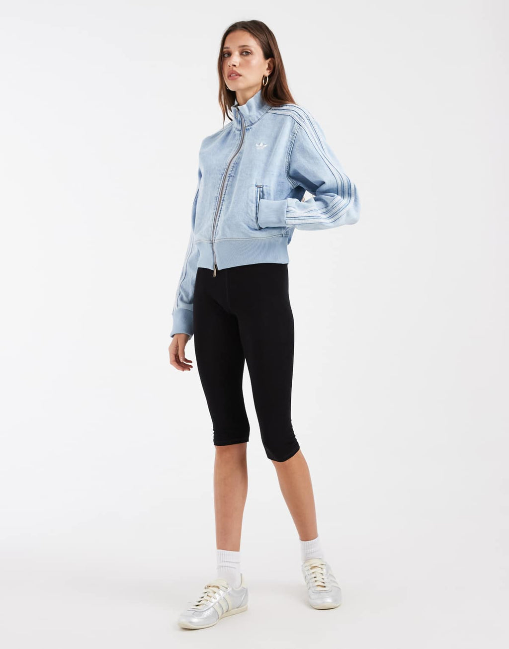 adidas Originals Firebird denim track top in light-wash blue, additional view