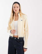 adidas Originals firebird pointelle knit track top in cream, front view
