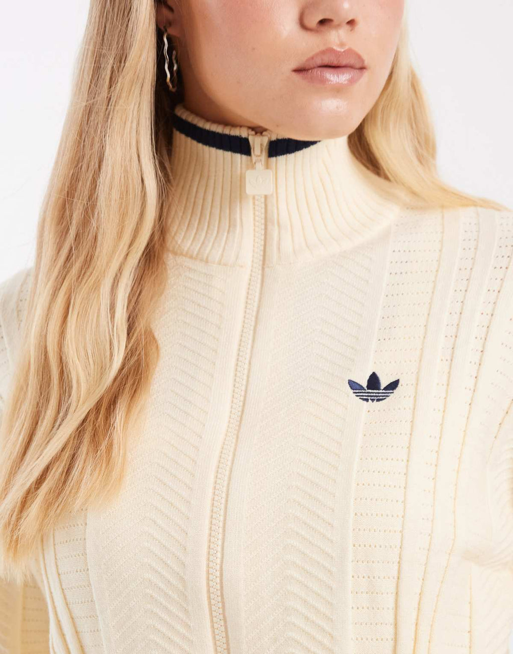 adidas Originals firebird pointelle knit track top in cream, back view