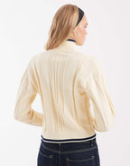 adidas Originals firebird pointelle knit track top in cream, detail view