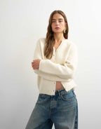 Topshop knitted fluffy eyelash cardigan in ivory, front view