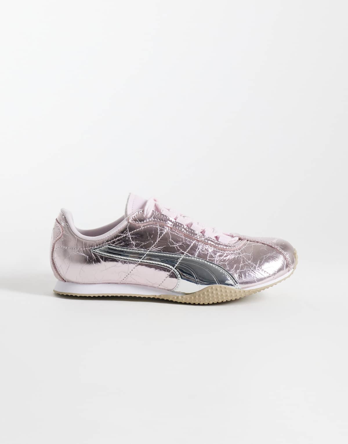 Puma H-Street Lustre Trainers in metallic pink with gum sole, side view