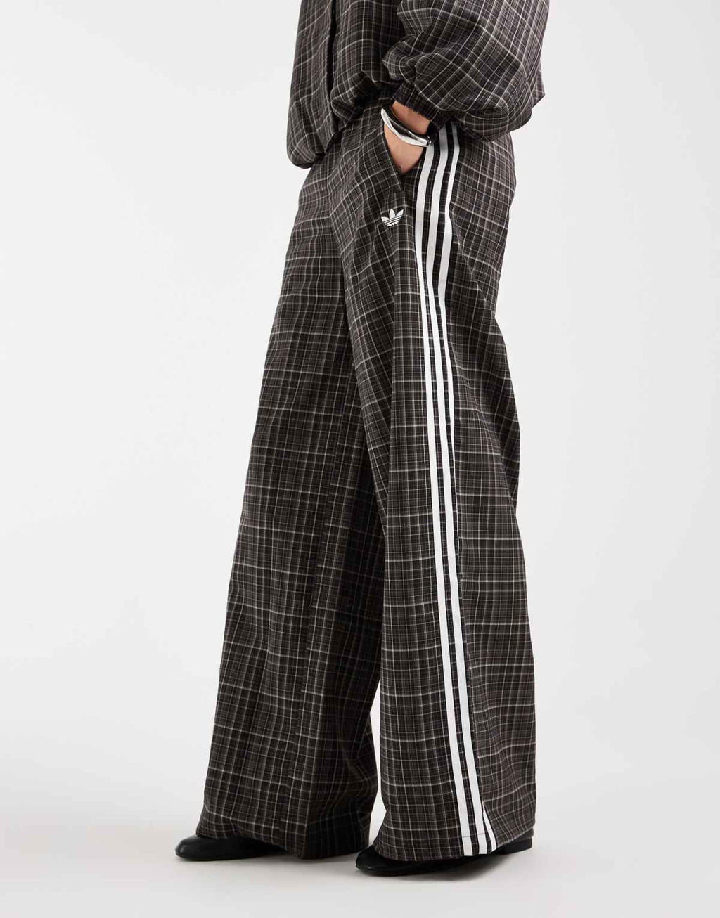 adidas Originals check track bottoms in night brown, back view