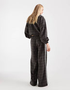 adidas Originals check track bottoms in night brown, fabric detail view