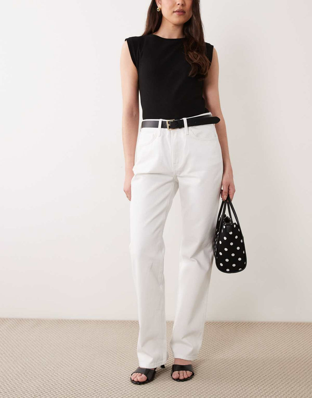 Mango straight leg jeans in white, front view