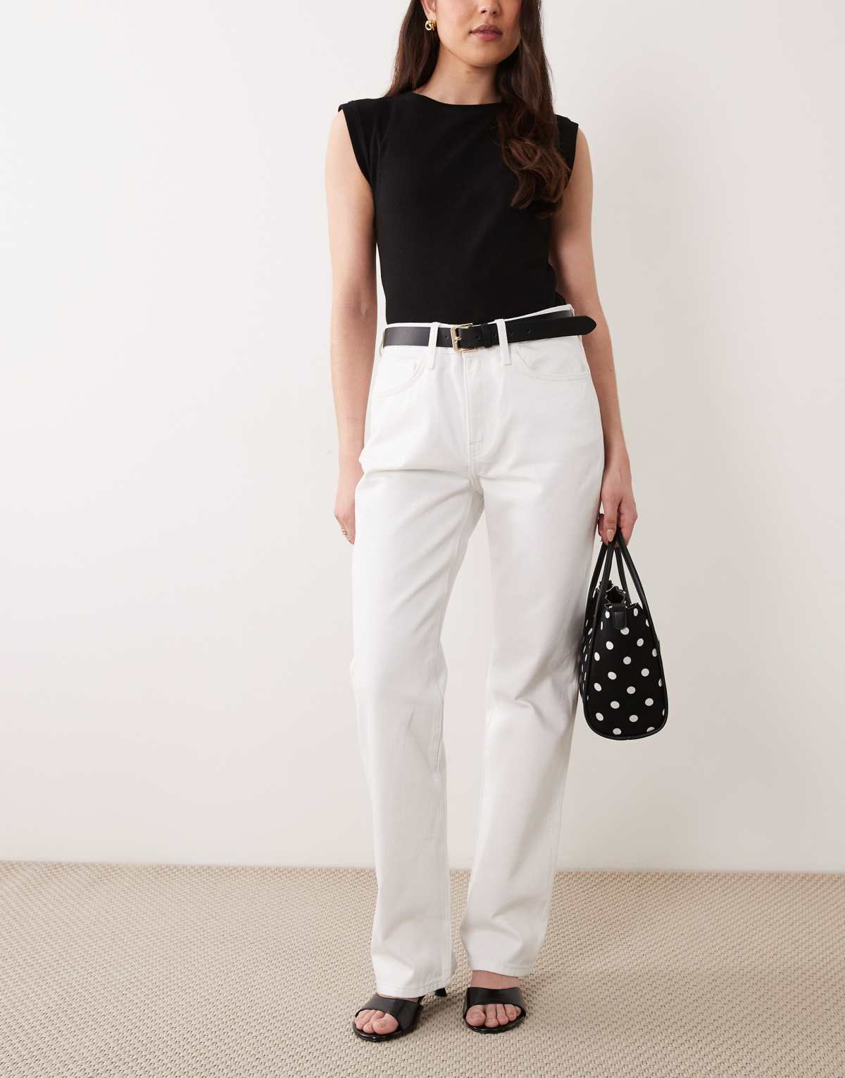 Mango straight leg jeans in white, front view