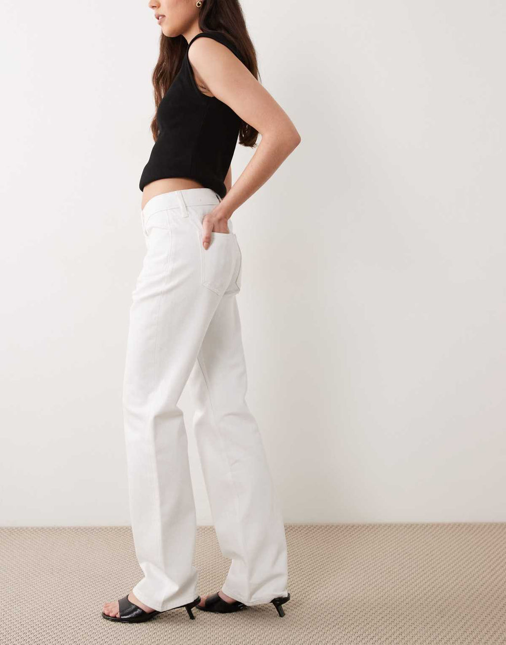 Mango straight leg jeans in white, side view