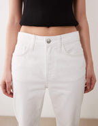 Mango straight leg jeans in white, detail of pocket and belt loops