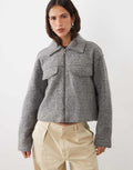 JJ Rebel short collared jacket in light grey, front view