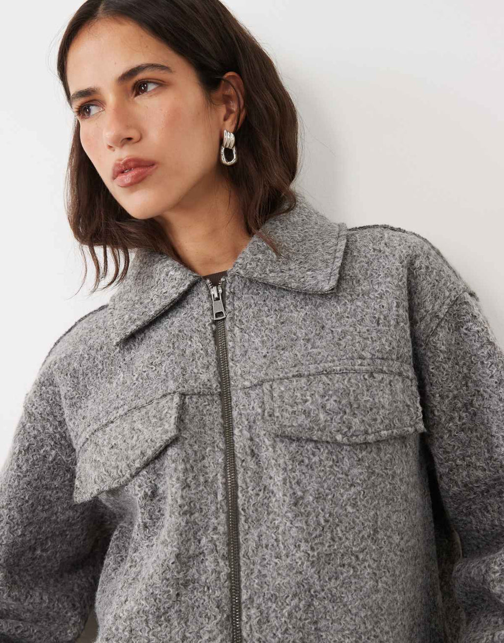 JJ Rebel short collared jacket in light grey, back view
