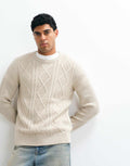 JJ Rebel cable knit jumper in cream, front view