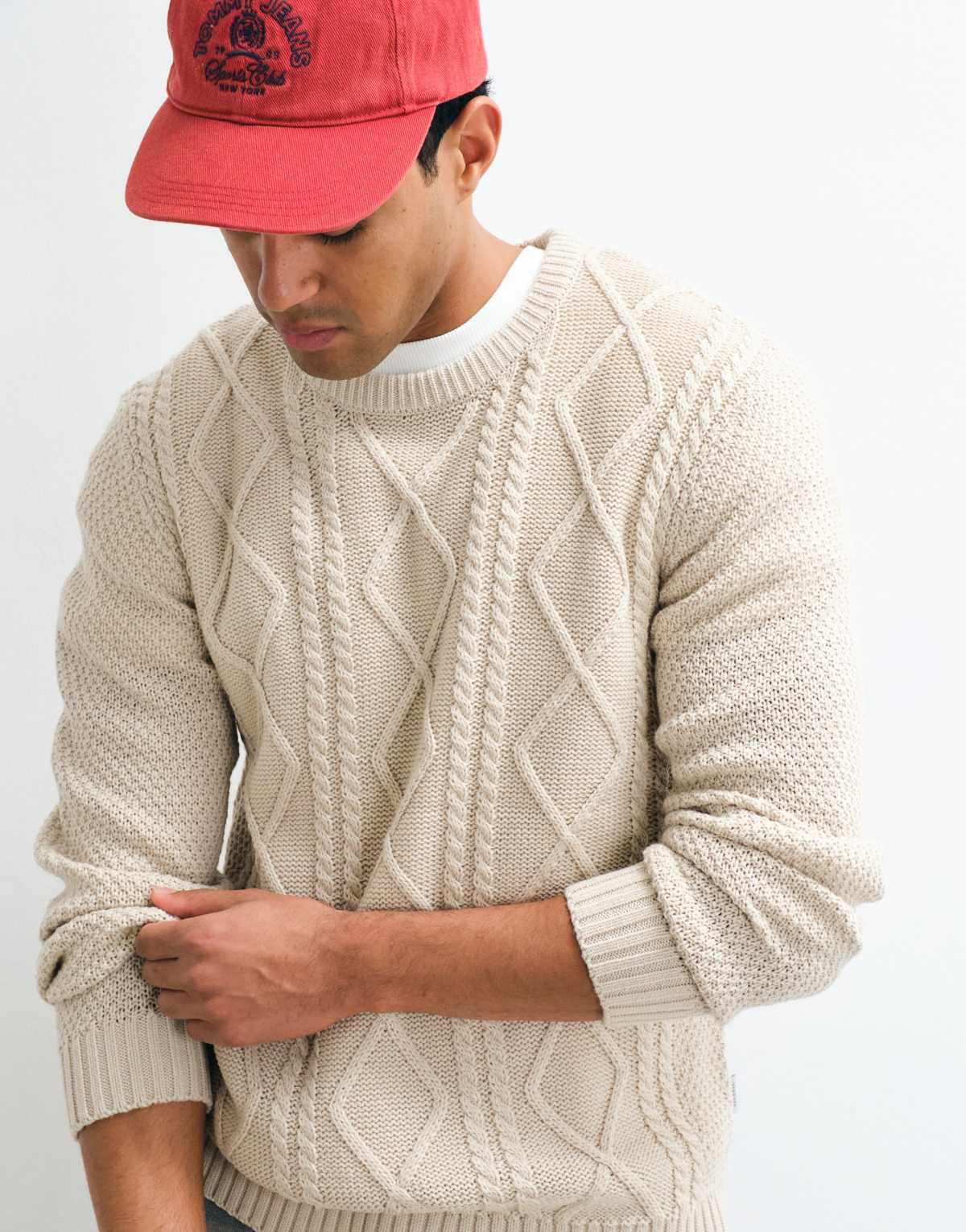 JJ Rebel cable knit jumper in cream, alternate view