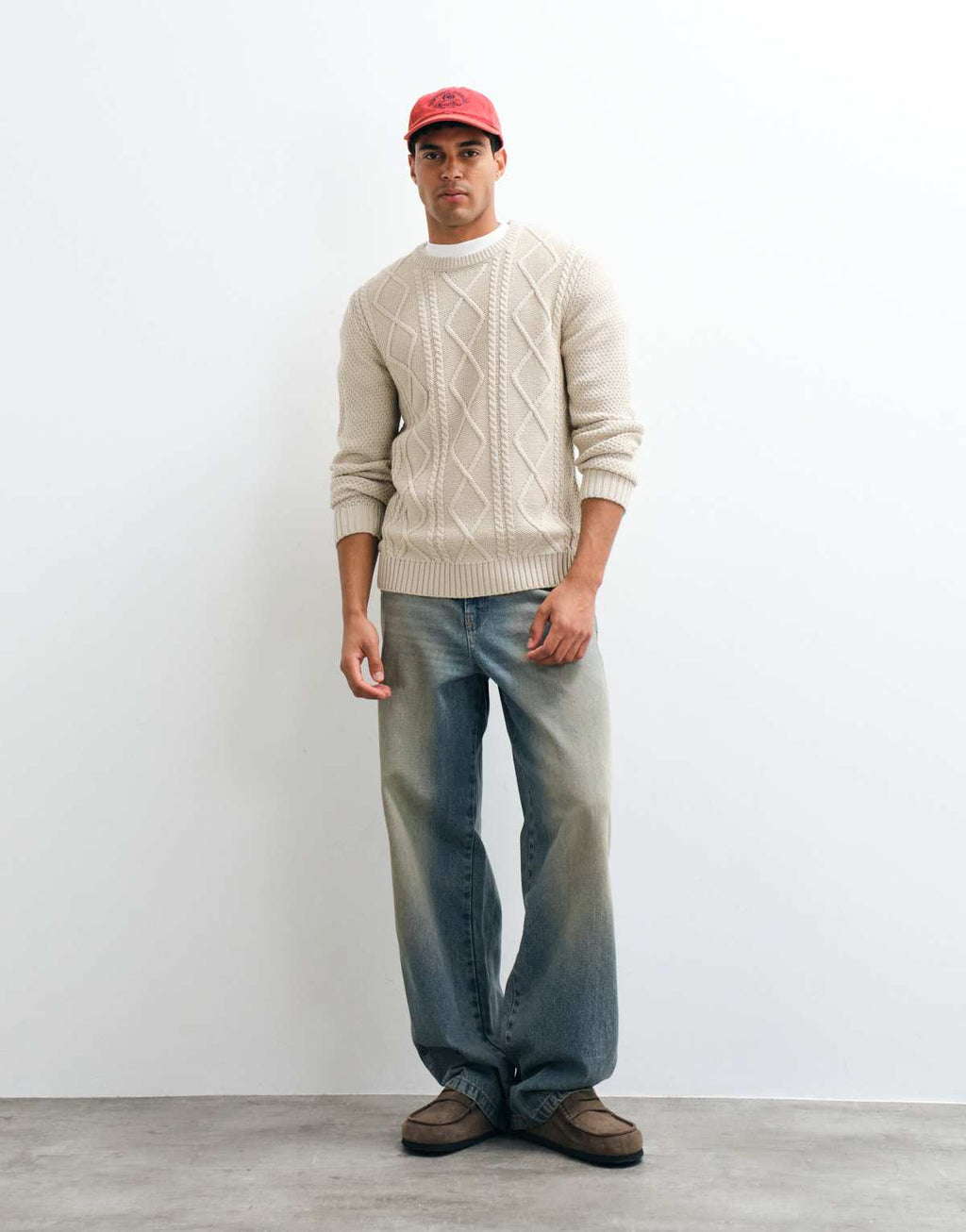 JJ Rebel cable knit jumper in cream, alternate view