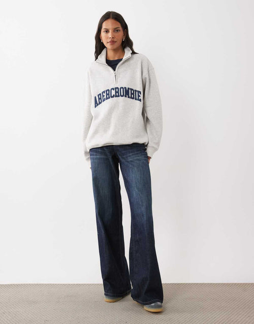 Abercrombie & Fitch front logo 1/4 zip sweatshirt in light grey, alternate view