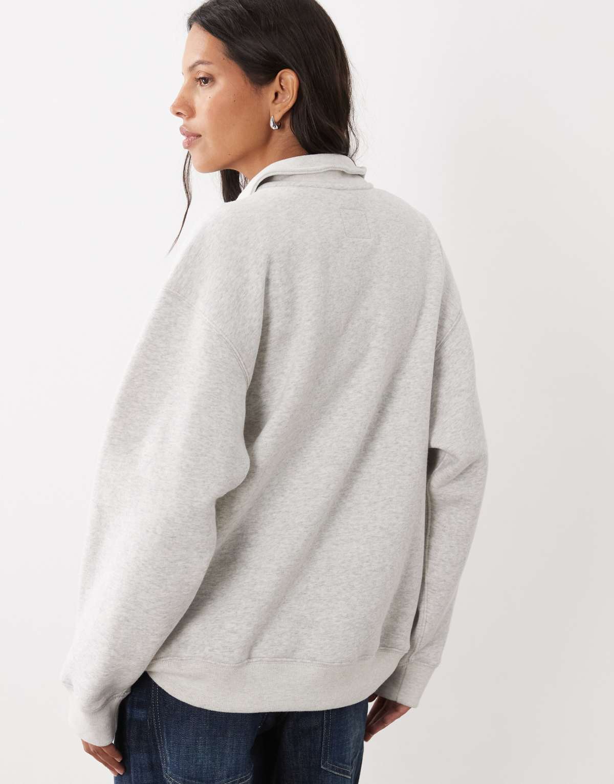 Abercrombie & Fitch front logo 1/4 zip sweatshirt in light grey, embroidery detail