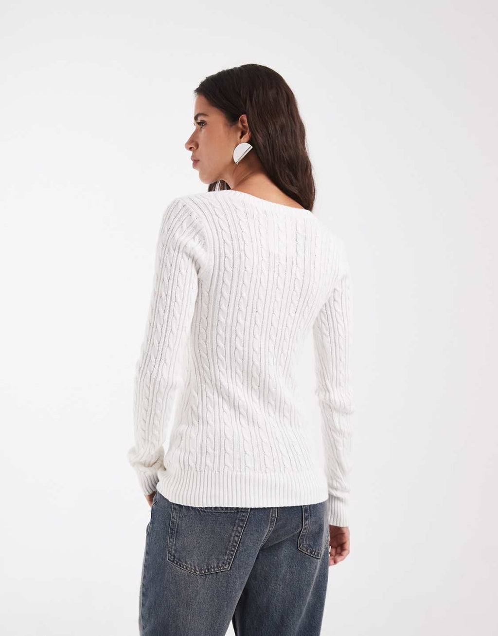 Hollister knitted icon logo v-neck jumper in white