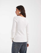 Hollister knitted icon logo v-neck jumper in white