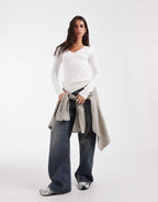Hollister knitted icon logo v-neck jumper in white