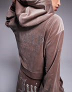Juicy Couture relaxed fit velour zip through hoodie in latte brown