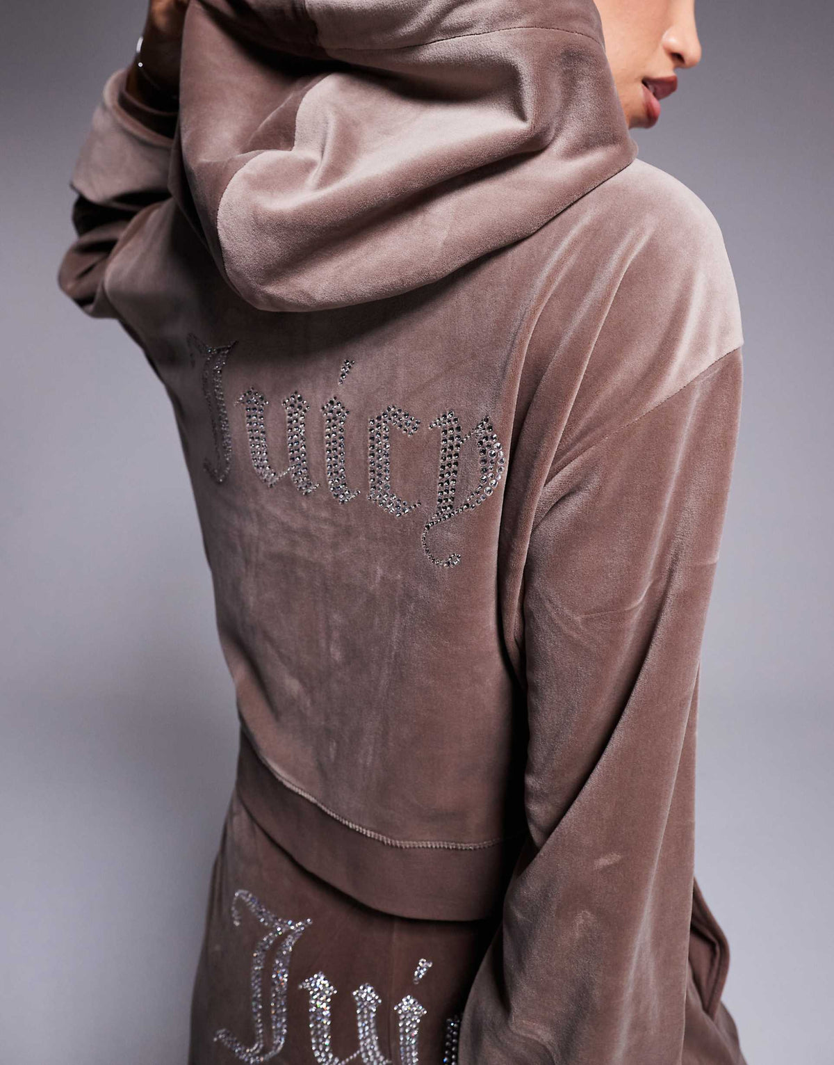 Juicy Couture relaxed fit velour zip through hoodie in latte brown