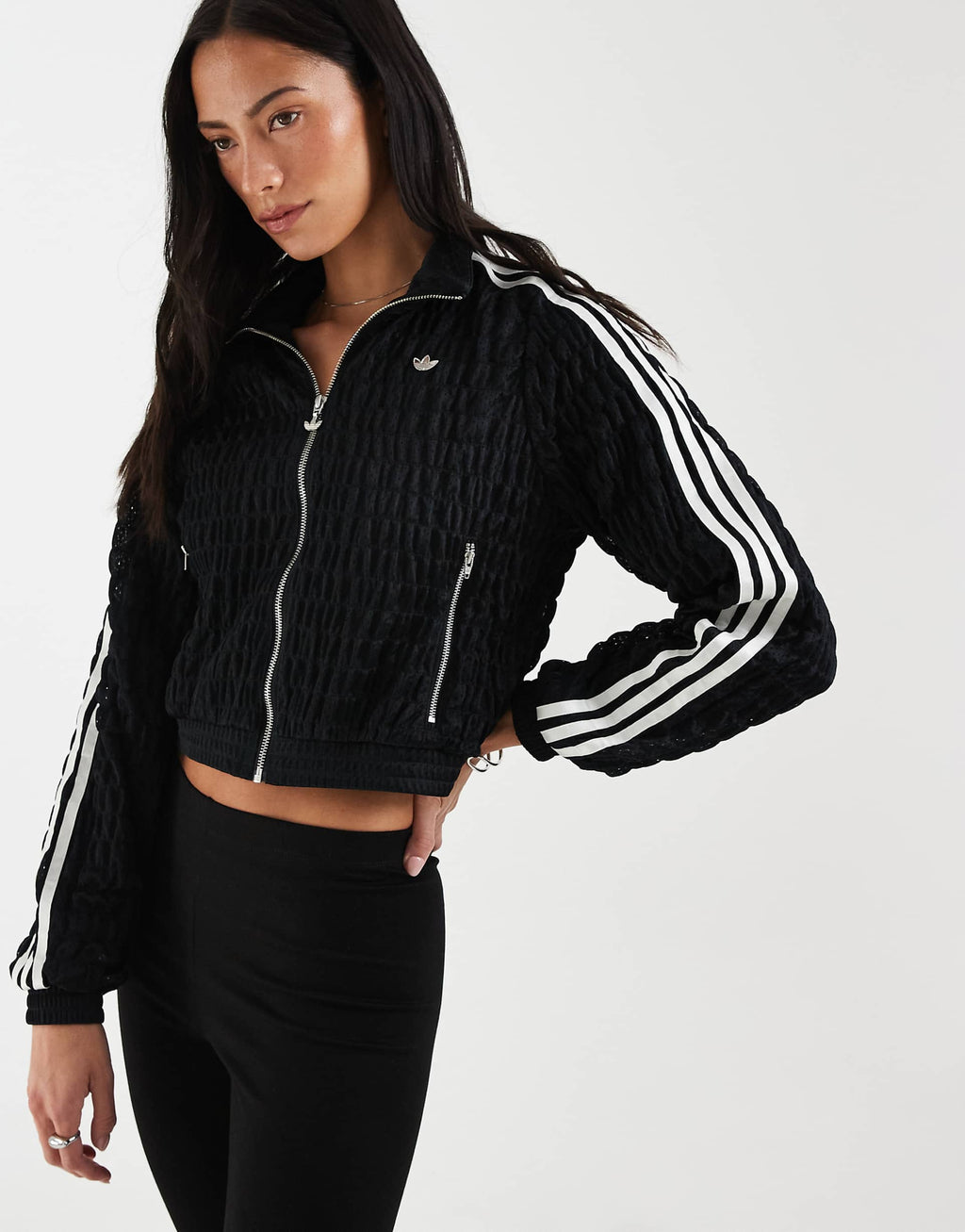 adidas Originals shirred track jacket in black