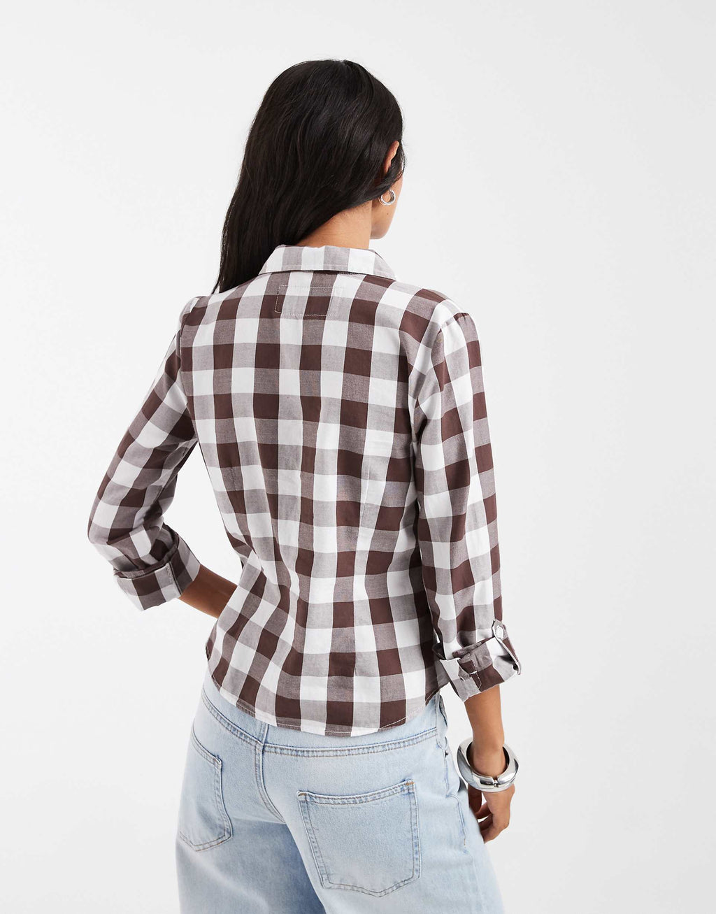 Hollister icon logo 3/4 sleeve fitted shirt in brown check