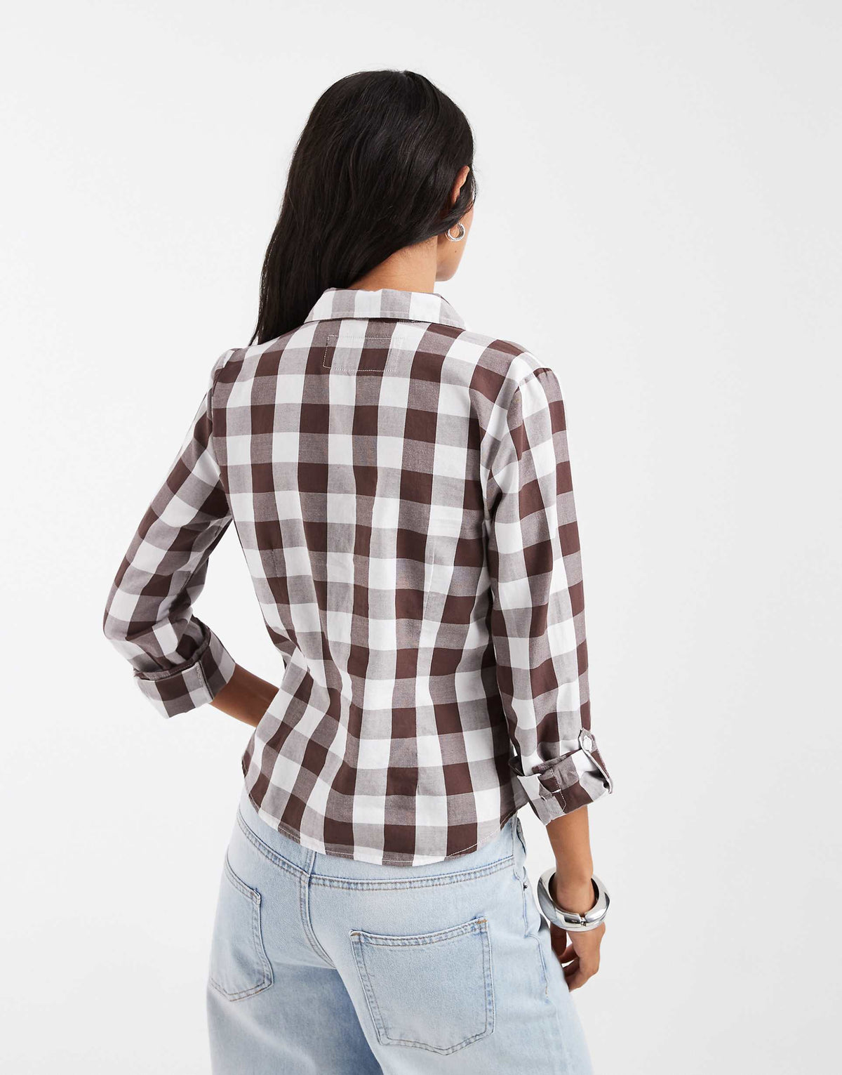Hollister icon logo 3/4 sleeve fitted shirt in brown check