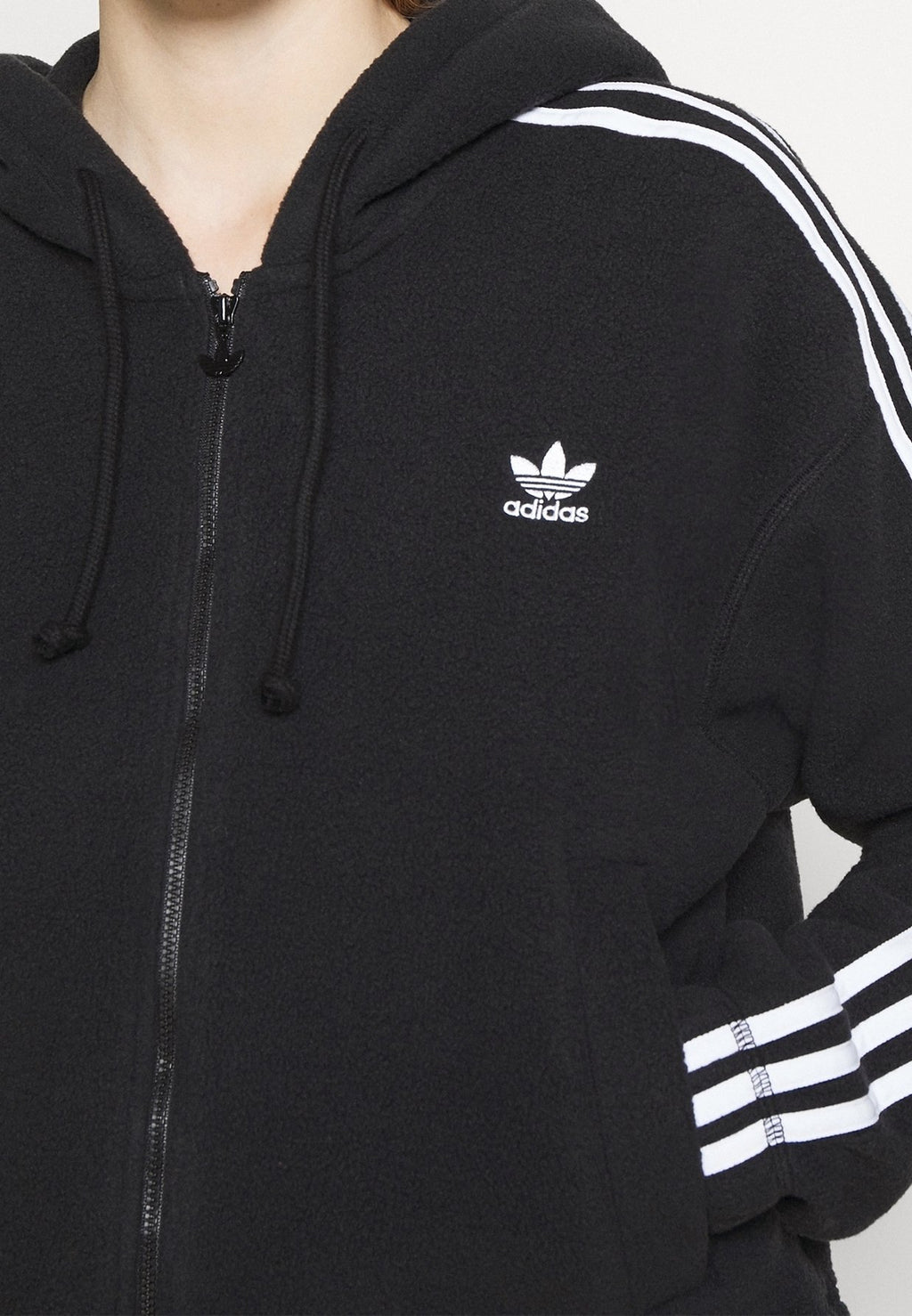 adidas Originals hooded fleece jacket in black, detail view