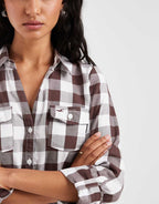 Hollister icon logo 3/4 sleeve fitted shirt in brown check