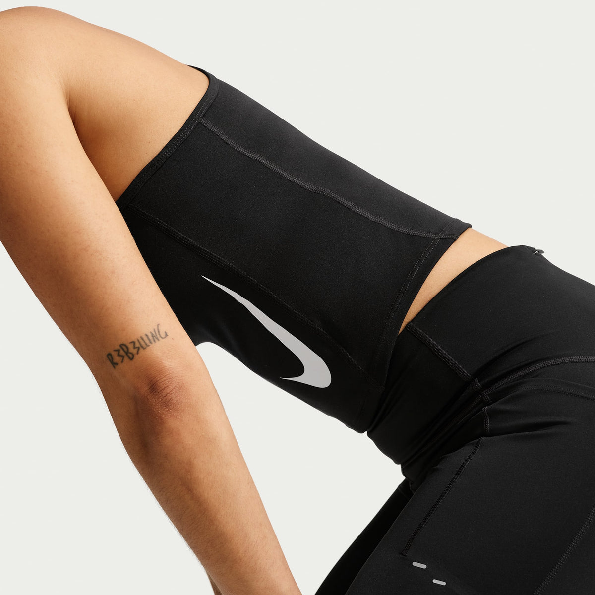 Nike Tempo Swoosh women's Dri-FIT running tank top in black/white, view 3