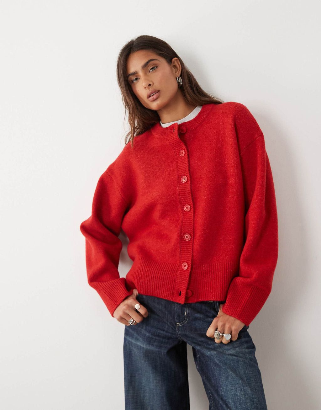Relaxed cardigan with side split detail in red