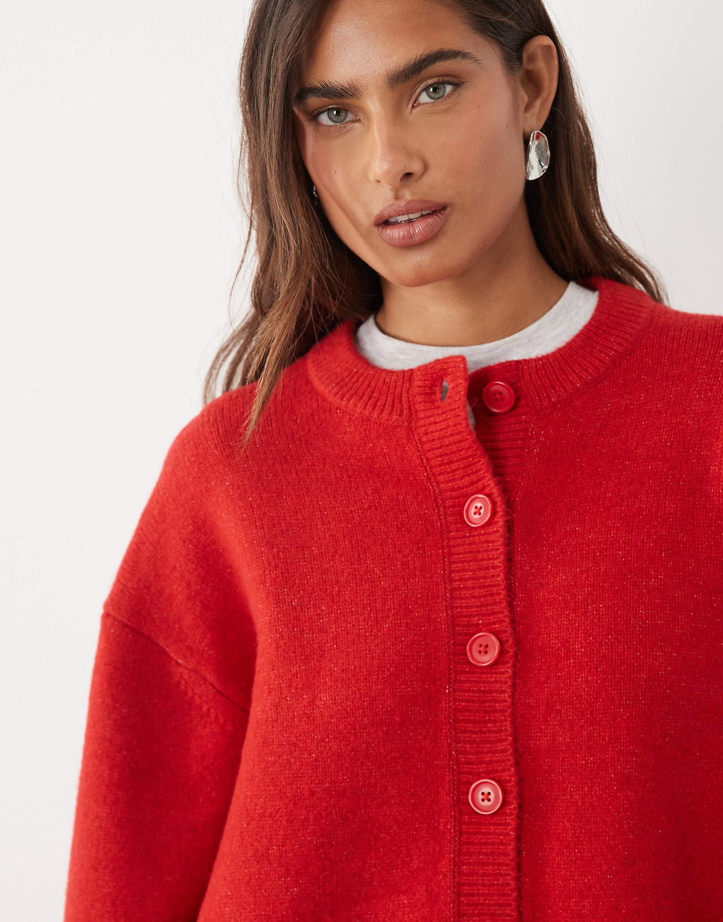 Relaxed cardigan with side split detail in red