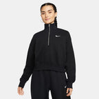 Nike Phoenix Fleece women's 1/2-zip cropped sweatshirt in black, front view