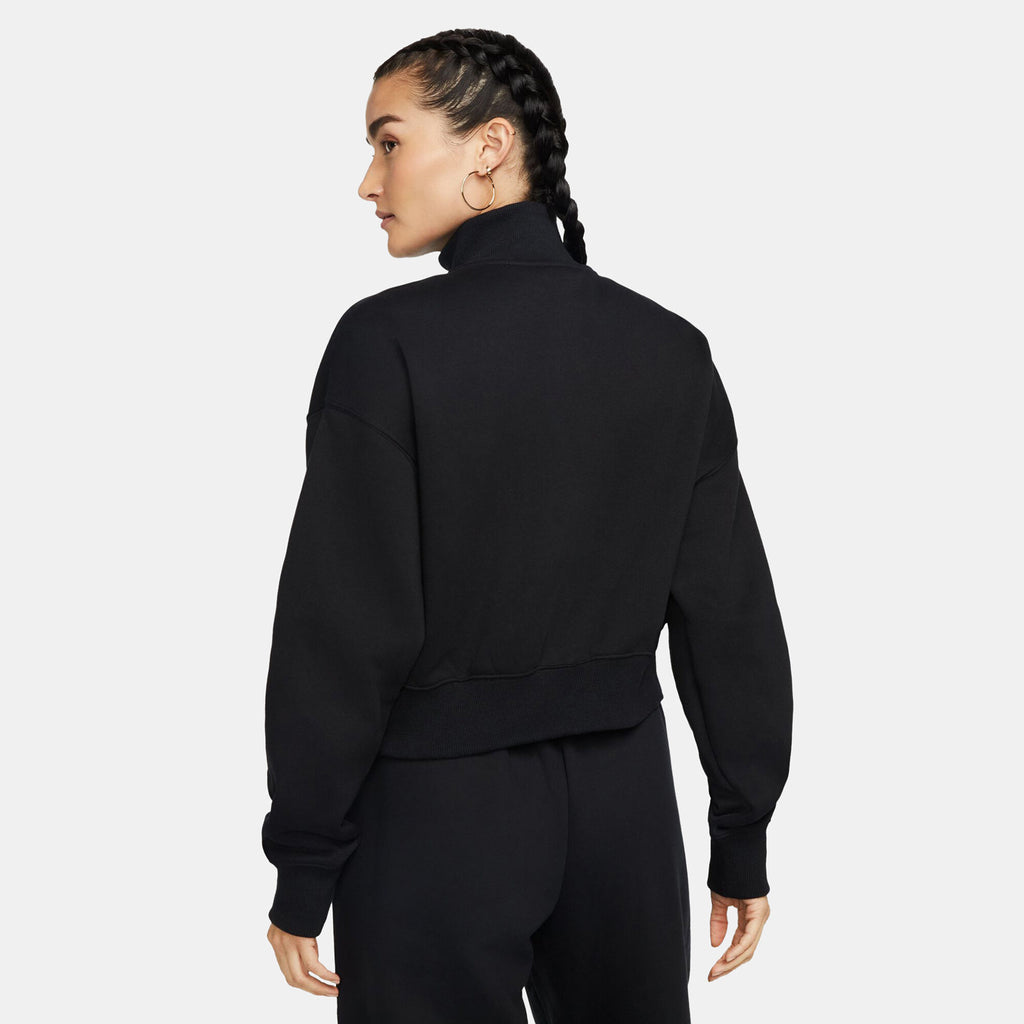 Nike Phoenix Fleece women's 1/2-zip cropped sweatshirt in black, side view