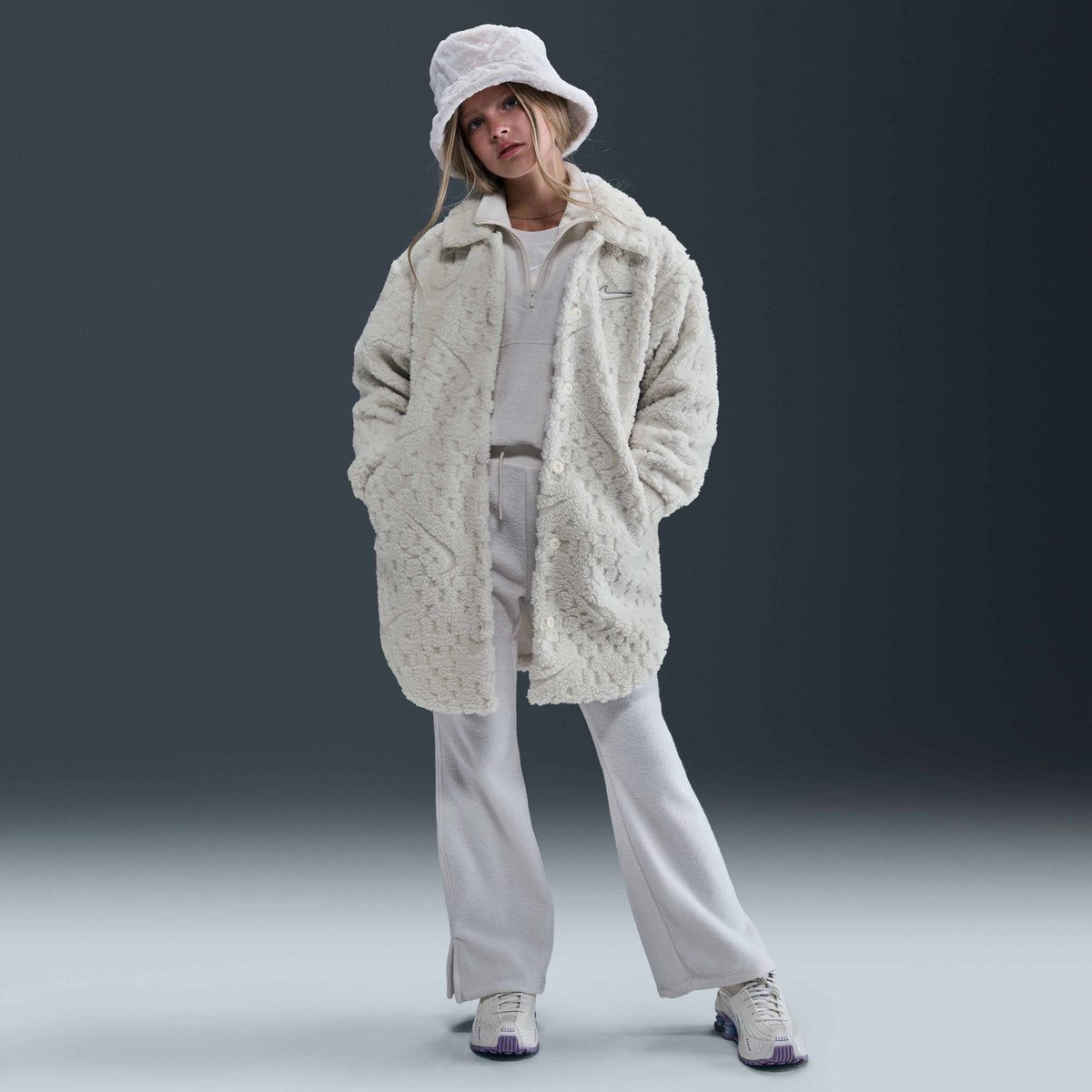 Nike Kids' Sportswear Jacket in beige, side view