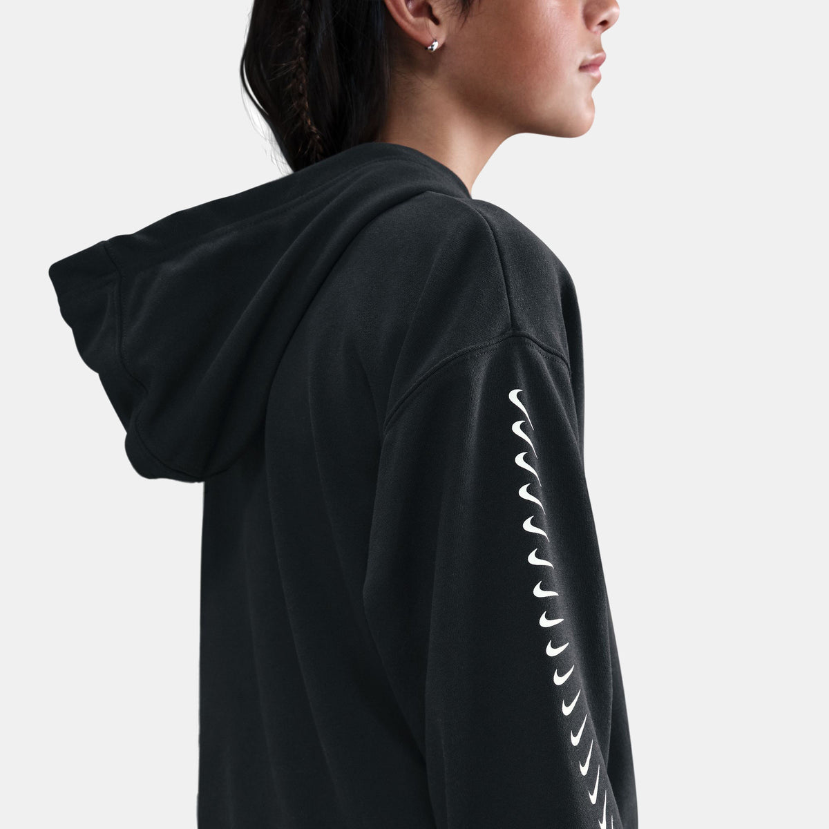 Nike Kids' Sportswear Dri-FIT Training Hoodie in black, detail view