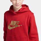 Nike Kids' Sportswear Club Fleece Hoodie in red, detail view