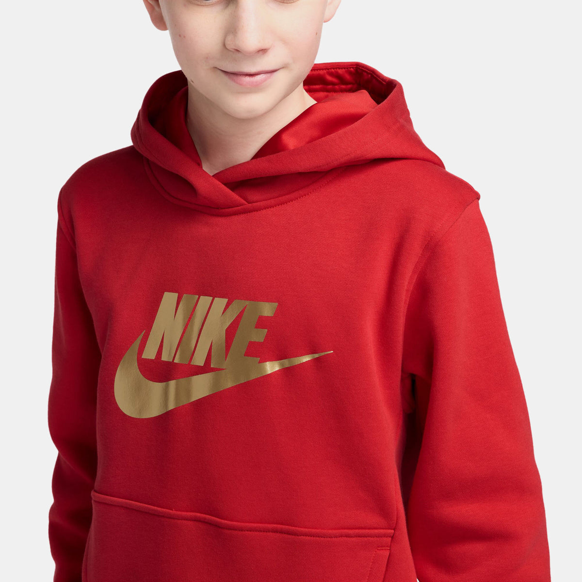 Nike Kids' Sportswear Club Fleece Hoodie in red, detail view