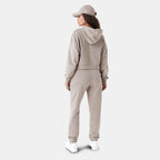 New Era women's Arch Wordmark cropped hoodie in beige, detail view