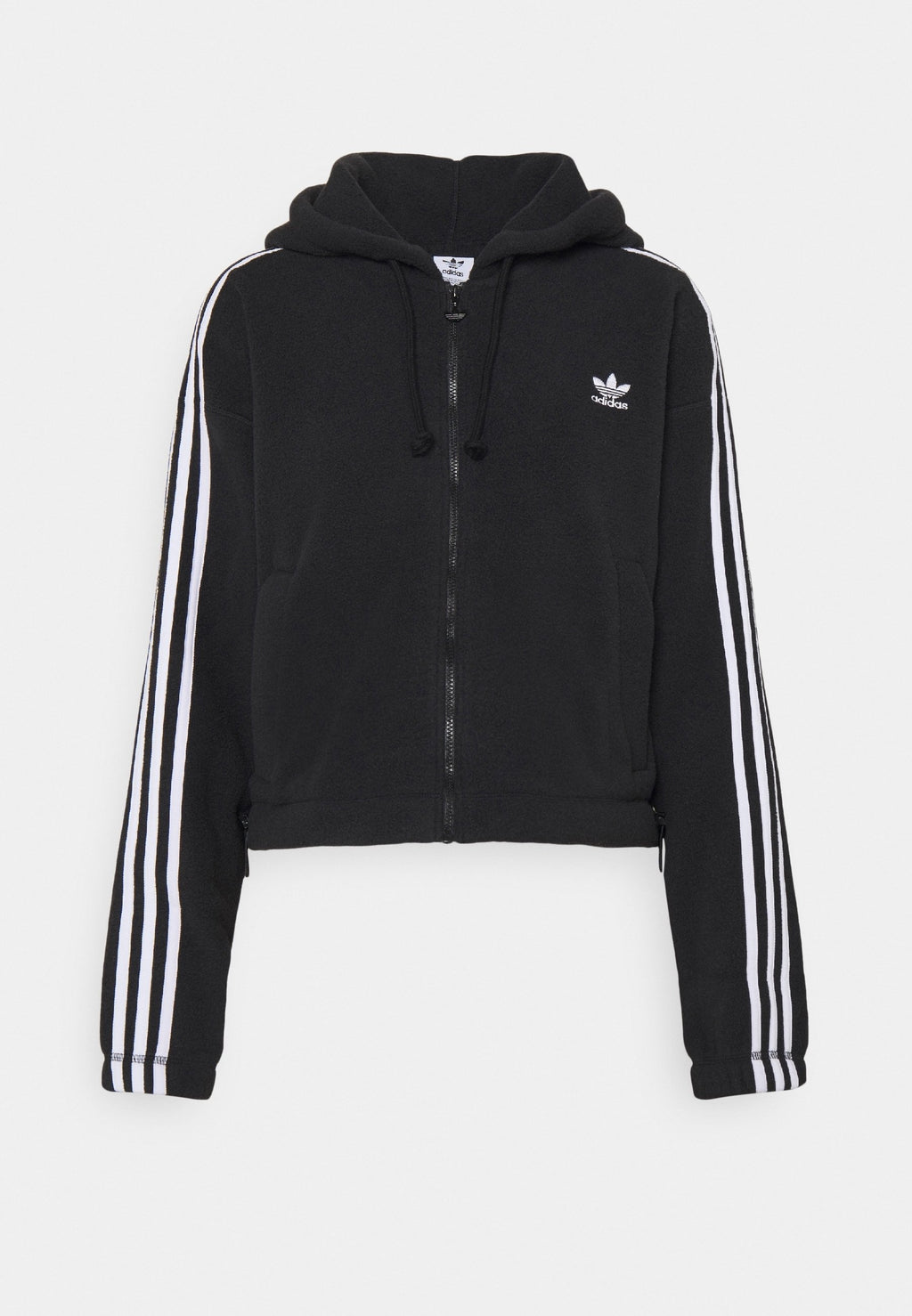 adidas Originals hooded fleece jacket in black, close-up
